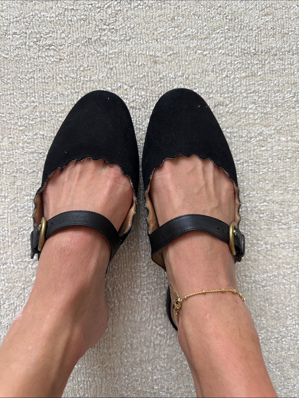 Chloe Black Scalloped Flats with Buckle Strap - size 7 - Picture 9 of 9